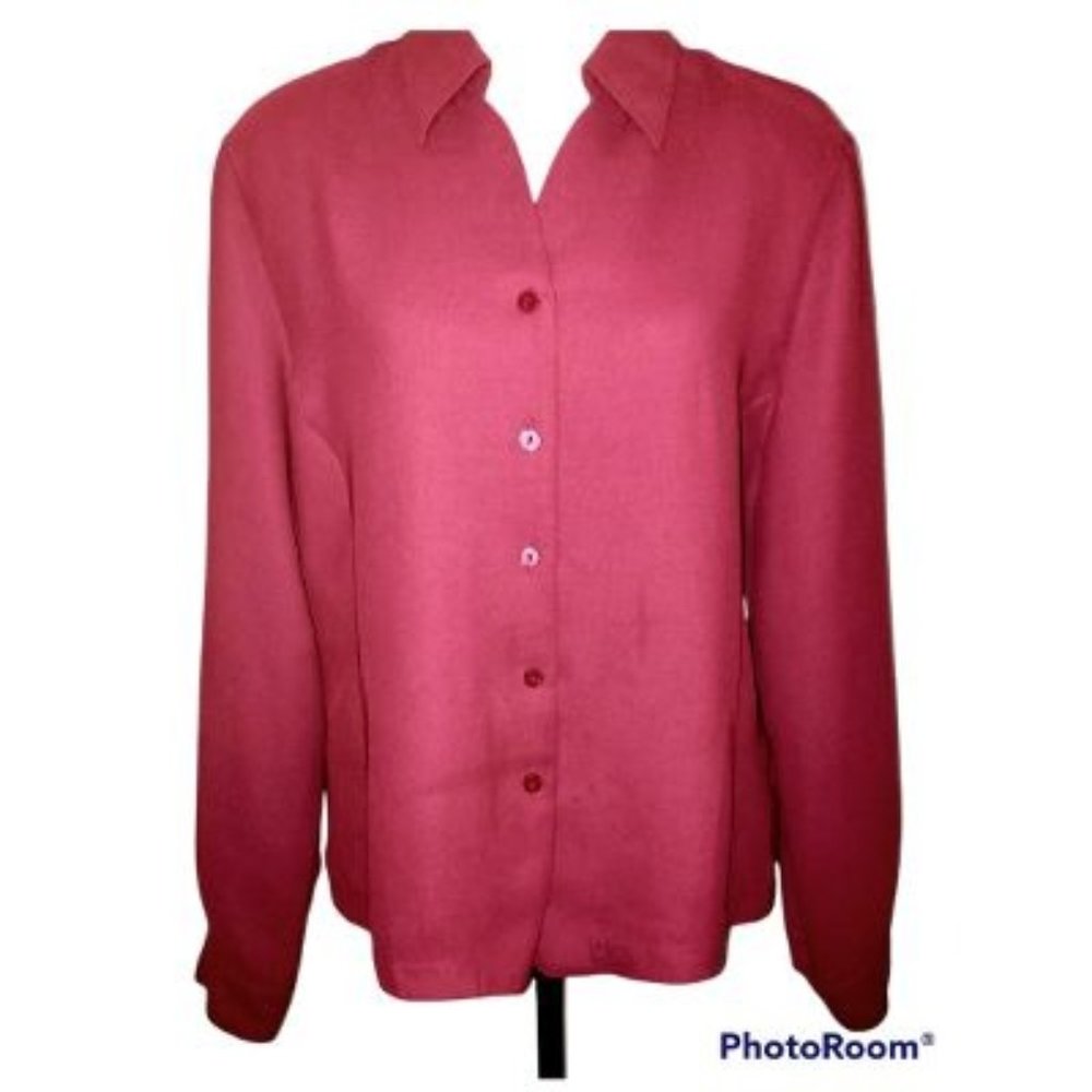 LIZ BAKER - Cranberry Red Long Sleeve Button Down Blouse Plus Size 16